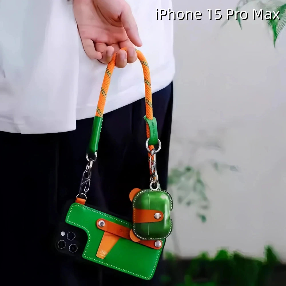 iPhone 15 Pro Max Leather Case | with Card Holder and Strap