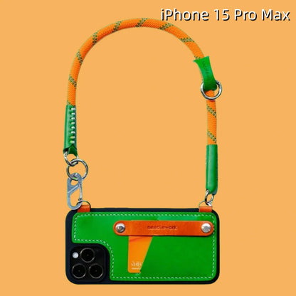 iPhone 15 Pro Max Leather Case | with Card Holder and Strap