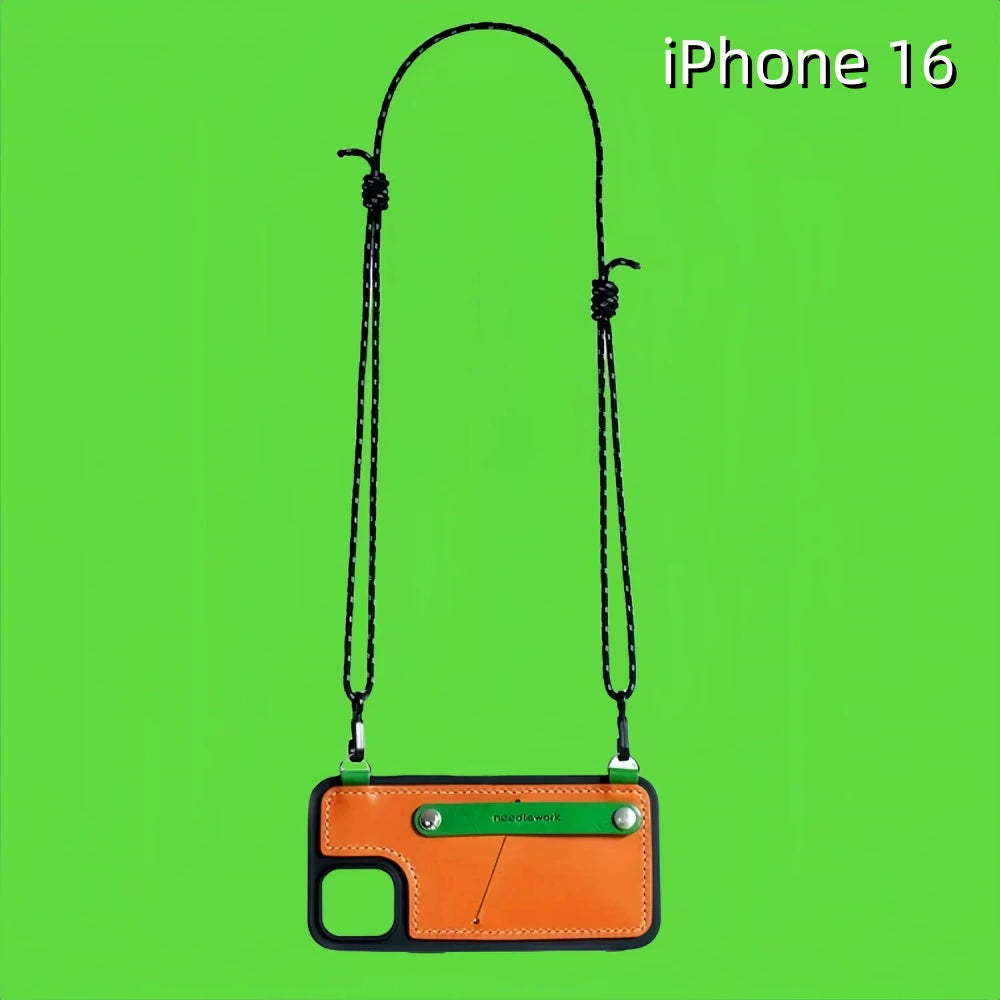 iPhone 16 Leather Case | with Strap Crossbody and Card Holder