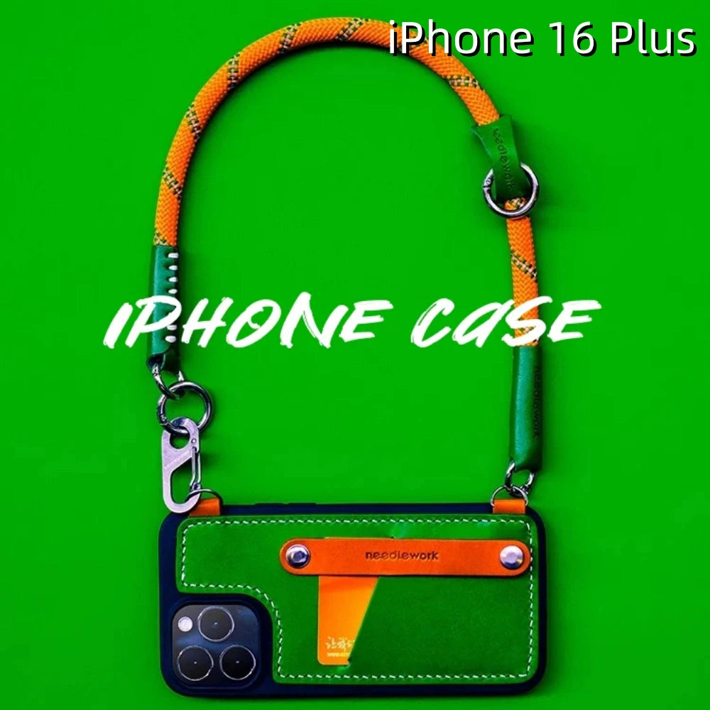 iPhone 16 Plus Leather Case | with Card Holder and Strap