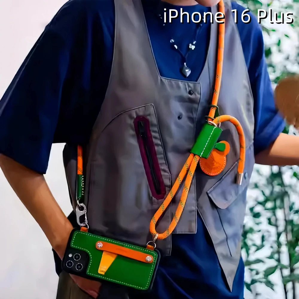 iPhone 16 Plus Leather Case | with Card Holder and Strap