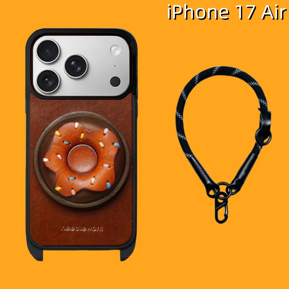 iPhone 17 Air Leather Case | with Removable Handle Strap and Donut Design