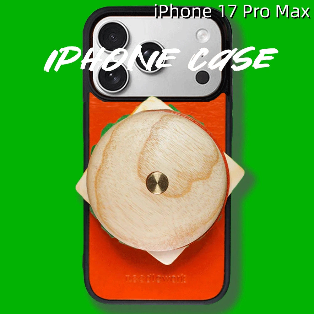 iPhone 17 Pro Max Leather Case | with Hand Grip | Hamburger Design
