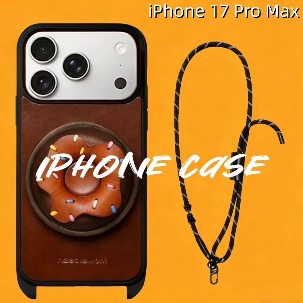 iPhone 17 Pro Max Leather Case | with Removable Strap Crossbody and Donut Design