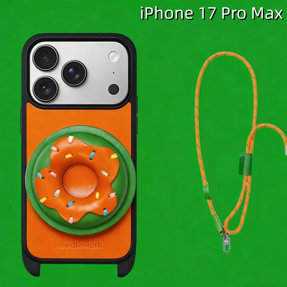 iPhone 17 Pro Max Leather Case | with Removable Strap Crossbody and Donut Design